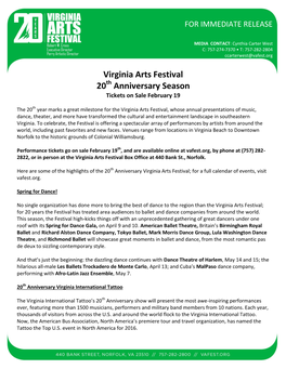 Virginia Arts Festival 20 Anniversary Season