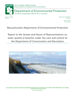 Massachusetts Department of Environmental Protection Report to the Senate and House of Representatives on Water Quality at Beach