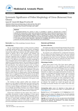 Systematic Significance of Pollen Morphology of Citrus (Rutaceae) from Owerri