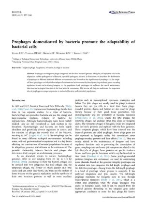 Prophages Domesticated by Bacteria Promote the Adaptability of Bacterial Cells