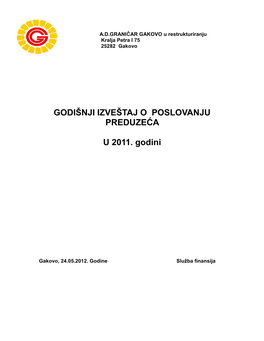 Godišnji Izveštaj O Poslovanju Preduzeća U