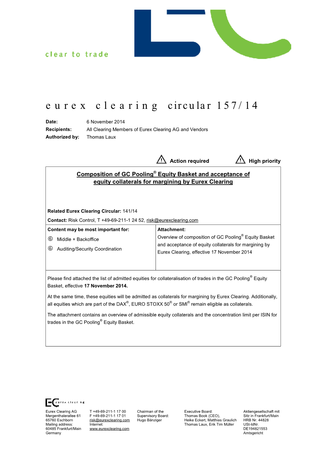 Eurex Clearing Circular 157/14