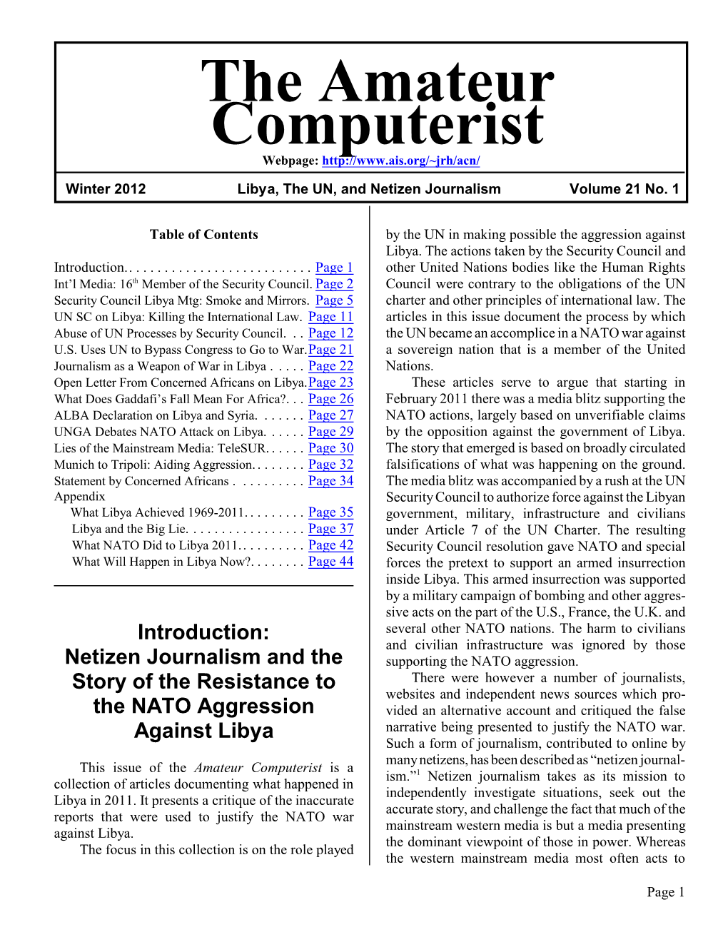 Amateur Computerist Newsletter