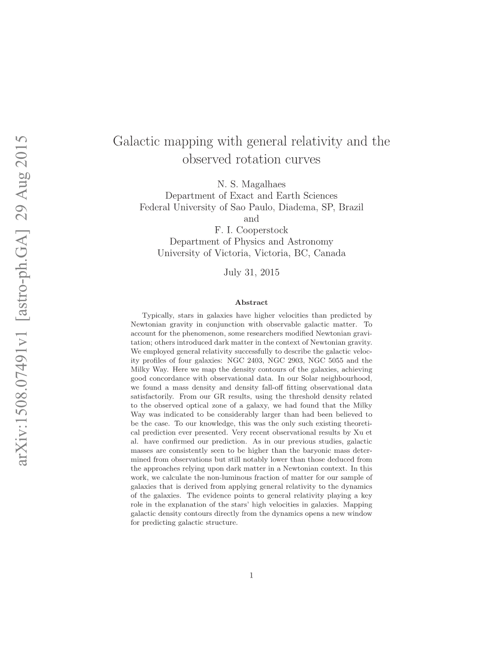 Galactic Mapping with General Relativity and the Observed Rotation