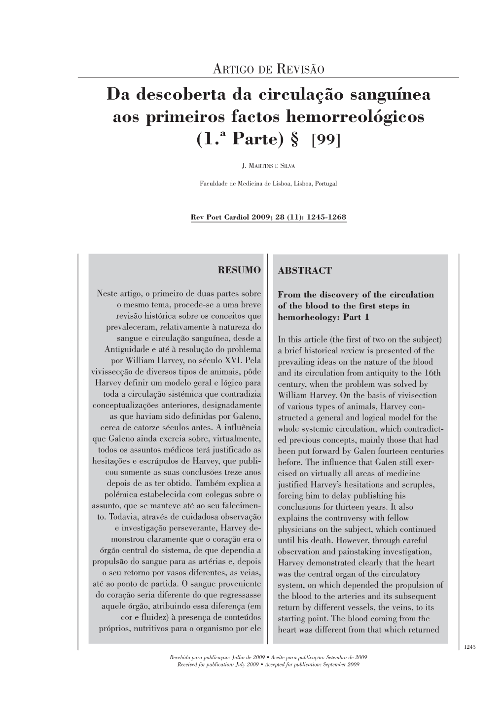 Da Descoberta Da Circulação Sanguínea Aos Primeiros Factos Hemorreológicos (1.ª Parte) § [99]