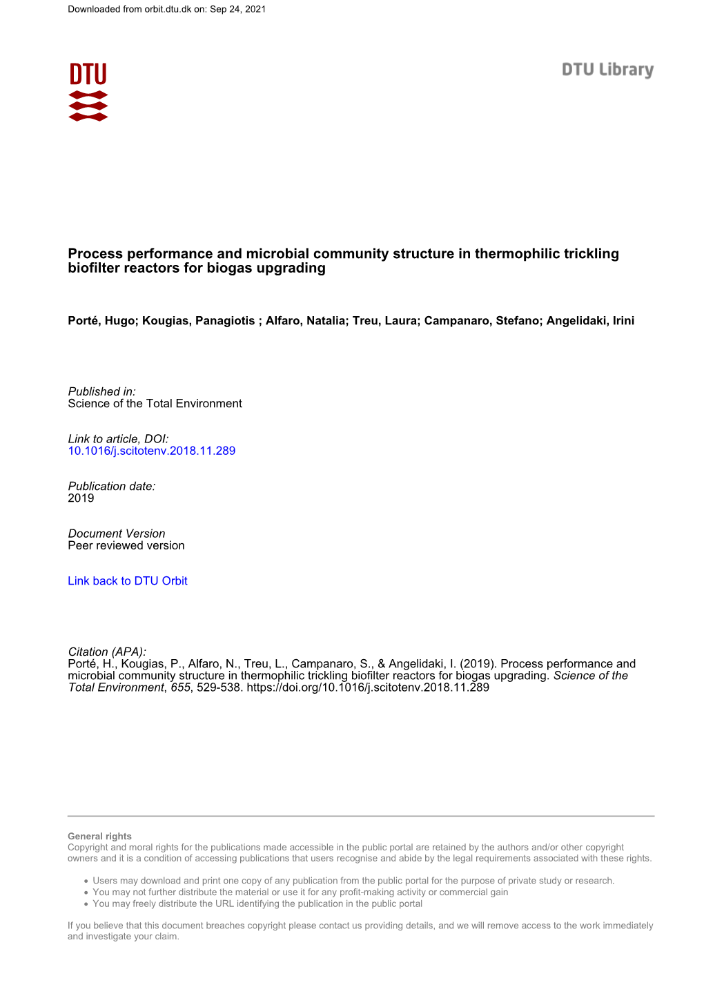 Process Performance and Microbial Community Structure in Thermophilic Trickling Biofilter Reactors for Biogas Upgrading