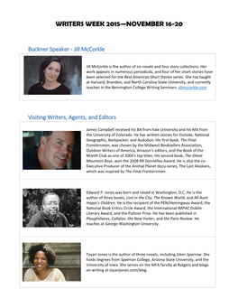 Writers Week 2015—November 16-20