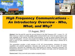 High Frequency Communications – an Introductory Overview