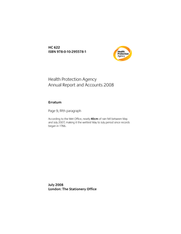 Health Protection Agency Annual Report and Accounts 2008