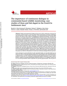 The Importance of Continuous Dialogue in Community-Based Wildlife Monitoring: Case Studies of Dzan and Łuk Dagaii in the Gwich’In Settlement Area1