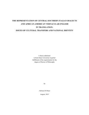 The Representation of Central-Southern Italian Dialects and African-American Vernacular English in Translation: Issues of Cultural Transfers and National Identity