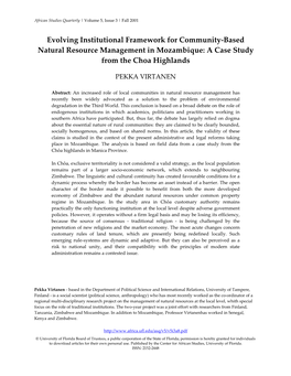 Evolving Institutional Framework for Community-Based Natural Resource Management in Mozambique: a Case Study from the Choa Highlands