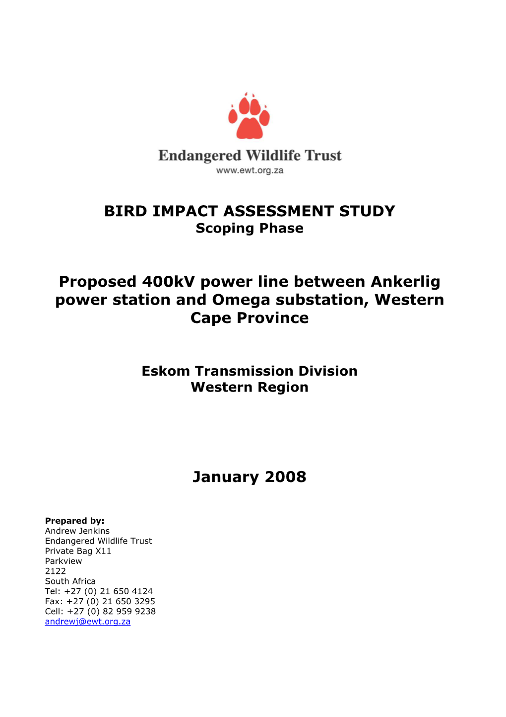 BIRD IMPACT ASSESSMENT STUDY Proposed 400Kv Power Line