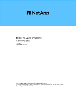 Hitachi Data Systems Cloud Insights Netapp September 24, 2021