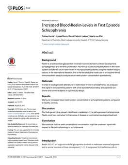 Increased Blood-Reelin-Levels in First Episode Schizophrenia