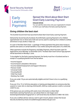 Early Learning Payment