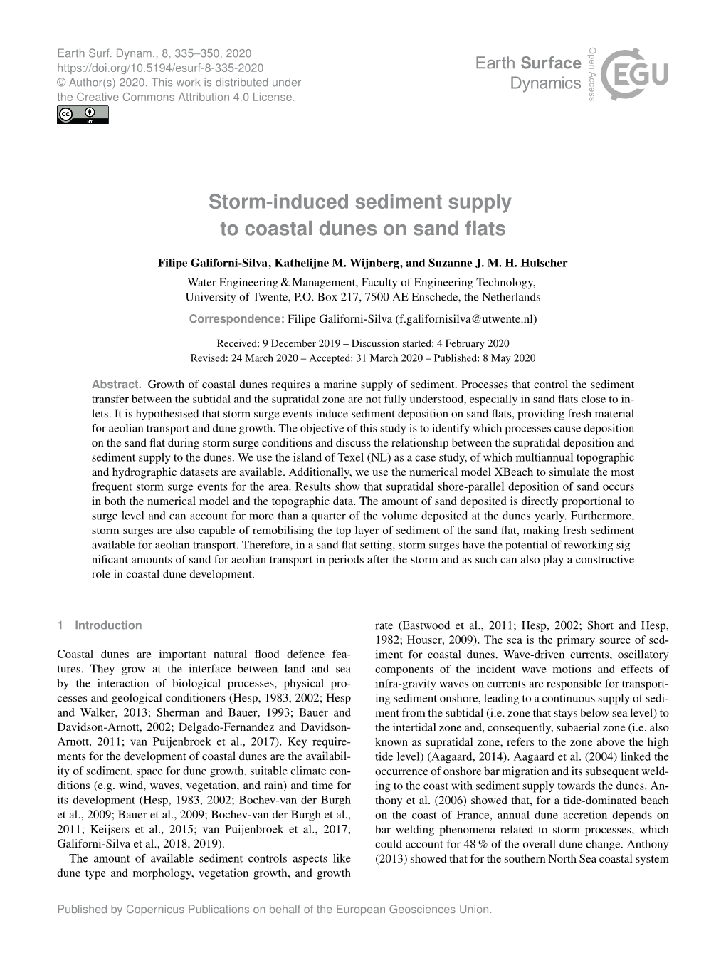 Storm-Induced Sediment Supply to Coastal Dunes on Sand Flats