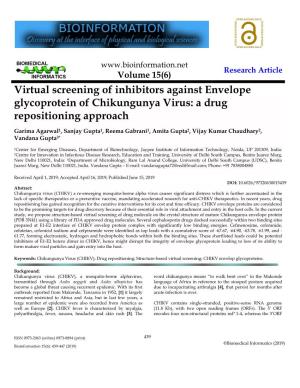 Virtual Screening of Inhibitors Against Envelope Glycoprotein of Chikungunya Virus: a Drug Repositioning Approach