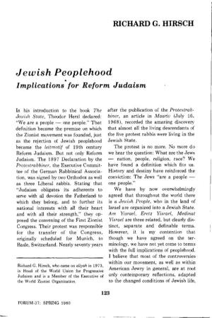 Jewish Peoplehood Implications for Reform Judaism