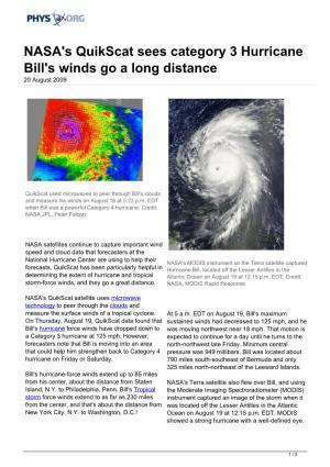 NASA's Quikscat Sees Category 3 Hurricane Bill's Winds Go a Long Distance 20 August 2009