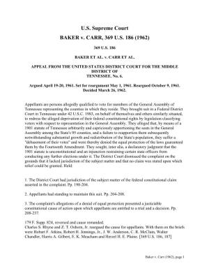 U.S. Supreme Court BAKER V. CARR, 369 U.S. 186 (1962)