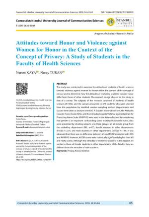 Attitudes Toward Honor and Violence Against Women for Honor in the Context of the Concept of Privacy: a Study of Students in the Faculty of Health Sciences