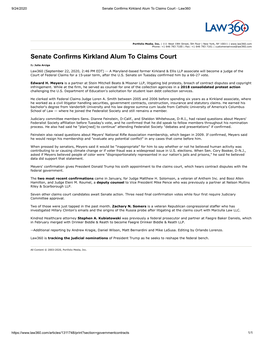 Senate Confirms Kirkland Alum to Claims Court - Law360