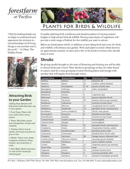 Plants for Birds & Wildlife