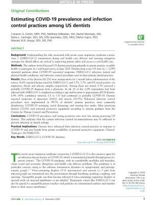 Estimating COVID-19 Prevalence and Infection Control Practices Among US Dentists