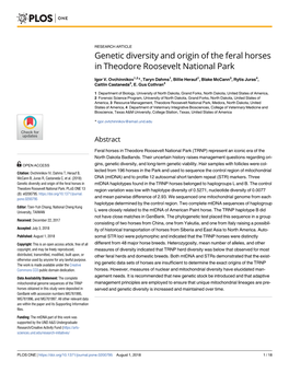 Genetic Diversity and Origin of the Feral Horses in Theodore Roosevelt National Park