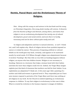 Darwin, Pascal Boyer and the Evolutionary Theory of Religion