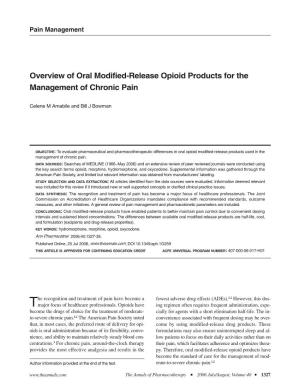 Overview of Oral Modified-Release Opioid Products for the Management of Chronic Pain