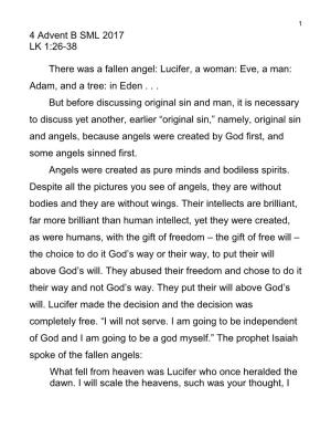 4 Advent B SML 2017 LK 1:26-38 There Was a Fallen Angel: Lucifer, A