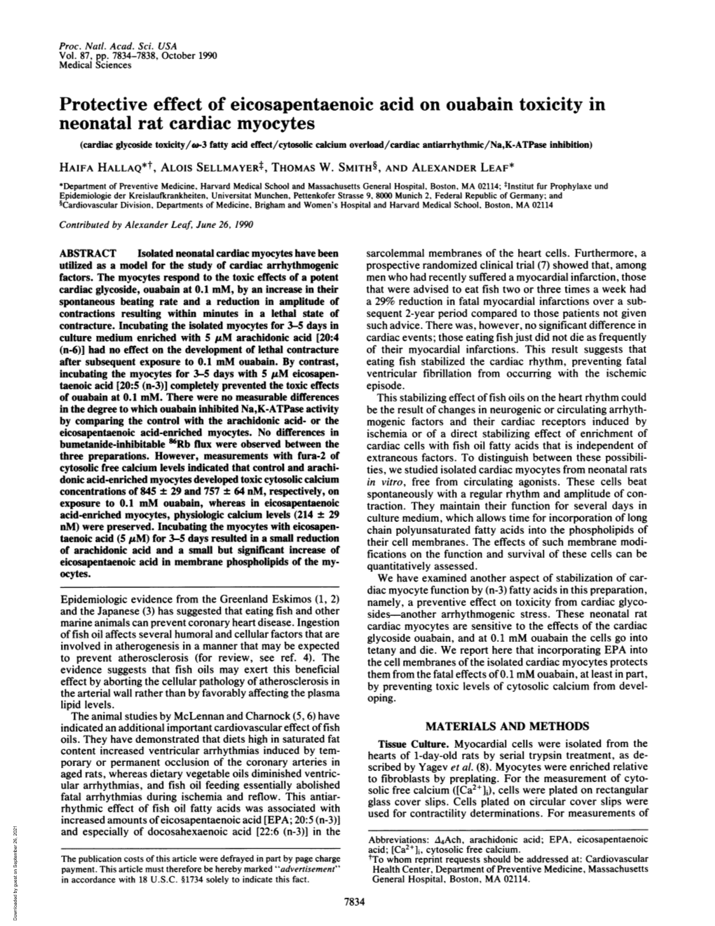 Protective Effect of Eicosapentaenoic Acid on Ouabain Toxicity in Neonatal