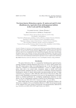 Two Lesser-Known Melanoleuca Species, M. Malenconii and M. Tristis (Basidiomycota, Agaricales) from Anthropogenous Habitats in the Czech and Slovak Republics