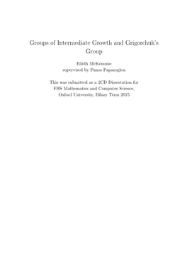 Groups of Intermediate Growth and Grigorchuk's Group