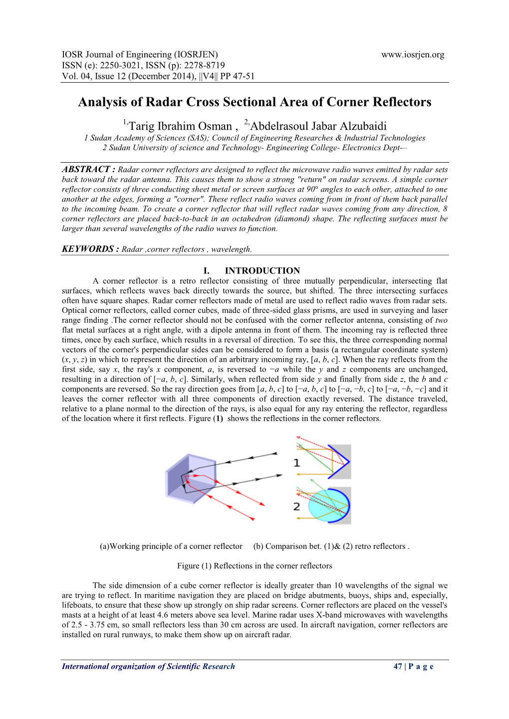 Analysis of Radar Cross Sectional Area of Corner Reflectors