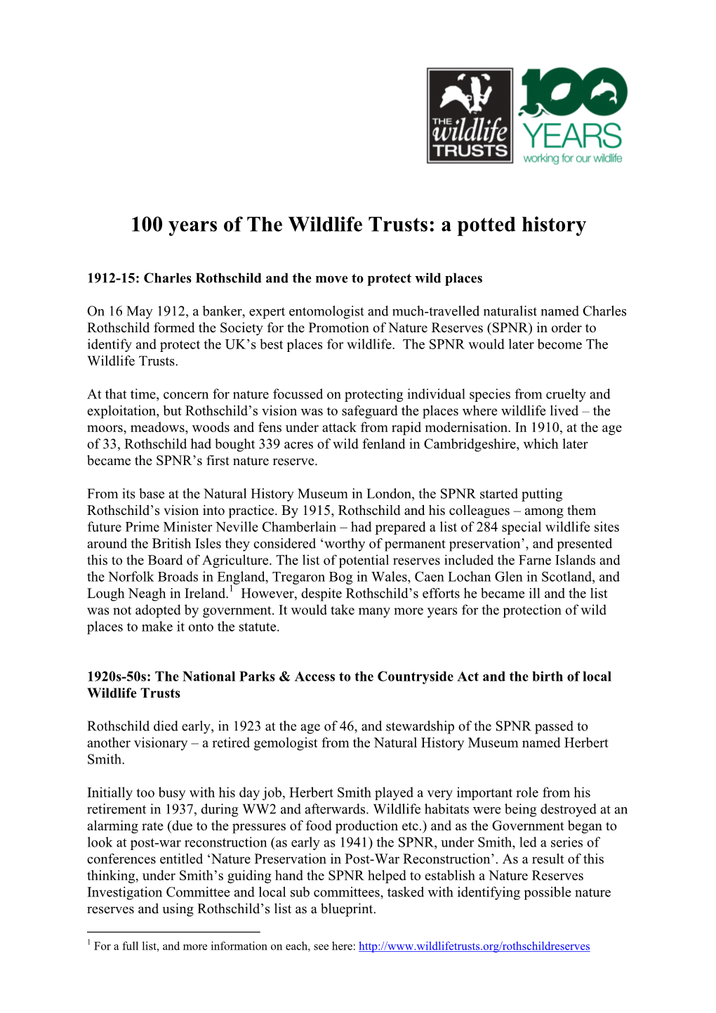 100 Years of the Wildlife Trusts: a Potted History