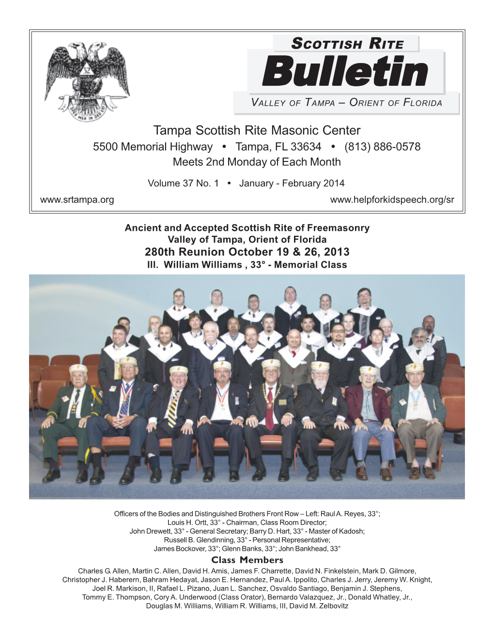 Bulletinbulletin VALLEY of TAMPA – ORIENT of FLORIDA