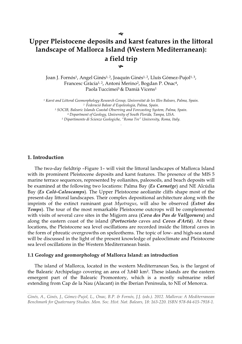 Upper Pleistocene Deposits and Karst Features in the Littoral Landscape of Mallorca Island (Western Mediterranean): a Field Trip 