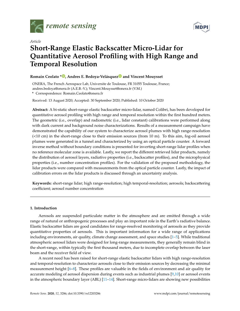 Short-Range Elastic Backscatter Micro-Lidar for Quantitative Aerosol Proﬁling with High Range and Temporal Resolution