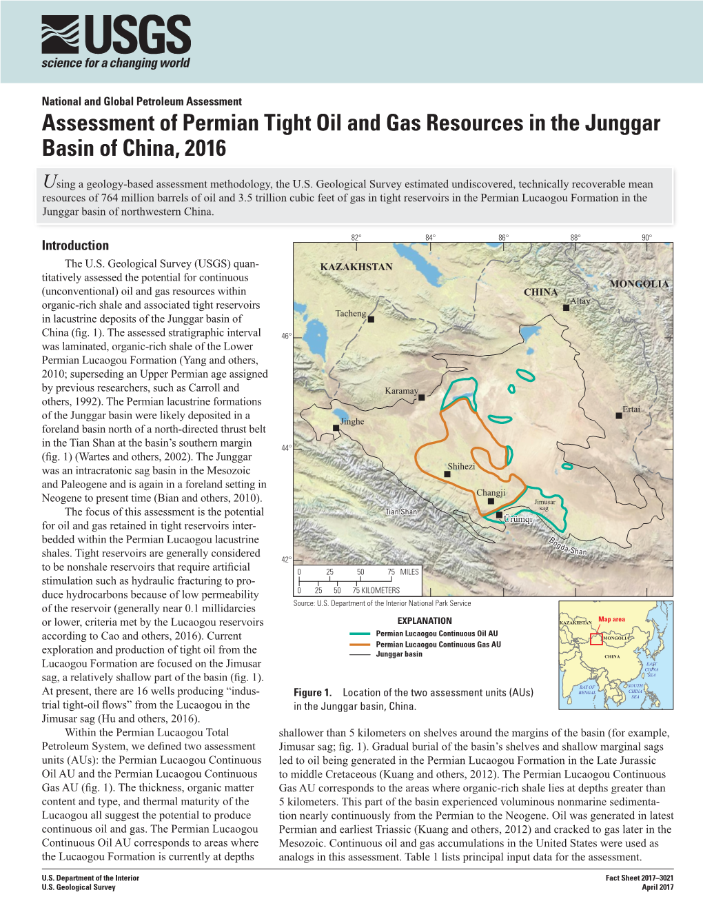 Assessment of Permian Tight Oil and Gas Resources in the Junggar Basin of China, 2016