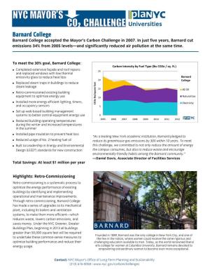 Barnard College Barnard College Accepted the Mayor’S Carbon Challenge in 2007