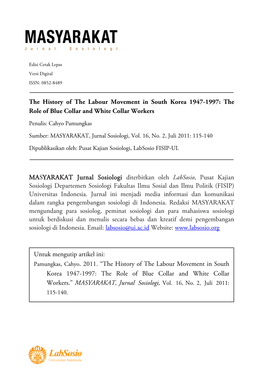 The History of the Labour Movement in South Korea 1947-1997: the Role of Blue Collar and White Collar Workers