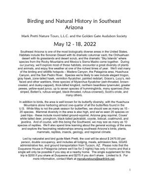 Birding and Natural History in Southeast Arizona May 12