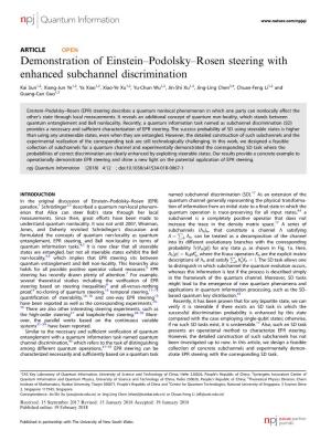 Demonstration of Einstein–Podolsky–Rosen Steering with Enhanced Subchannel Discrimination