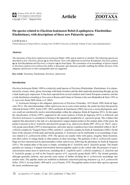 On Species Related to Elachista Hedemanni Rebel (Lepidoptera: Elachistidae: Elachistinae), with Descriptions of Three New Palearctic Species