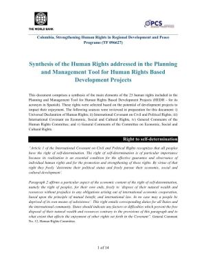 Synthesis of the Human Rights Addressed in the Planning and Management Tool for Human Rights Based Development Projects