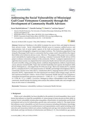 Addressing the Social Vulnerability of Mississippi Gulf Coast Vietnamese Community Through the Development of Community Health Advisors
