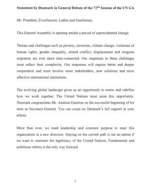 Statement by Denmark in General Debate of the 72N D Session of the UN GA